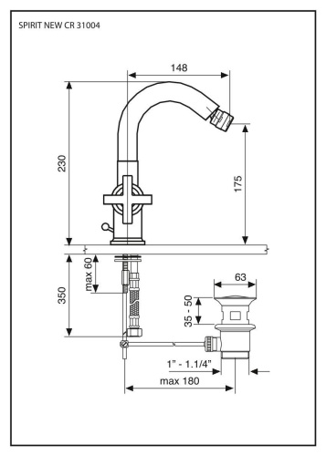Смеситель Emmevi Spirit New 31004/ORS на биде золото брашированное - фото 2