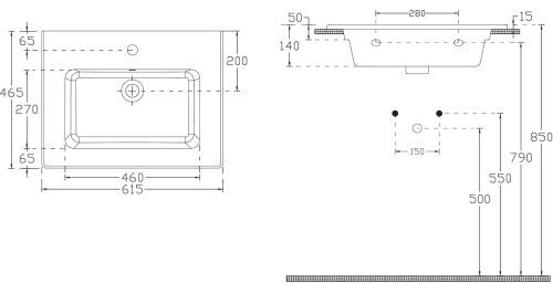 Раковина керамическая Allen Brau Fantasy 4.11023.20 62х47 полувстраиваемая цвет белый 1 отверстие под смеситель - фото 5
