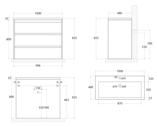 Тумба под раковину Art&Max FAMILY Family-1000-3C-PIA-PB 100х48х85 напольная цвет бежевый - фото 4