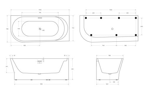 Ванна акриловая BelBagno BB410-1700-780-R 170х78 пристенная овальная с ножками - фото 3