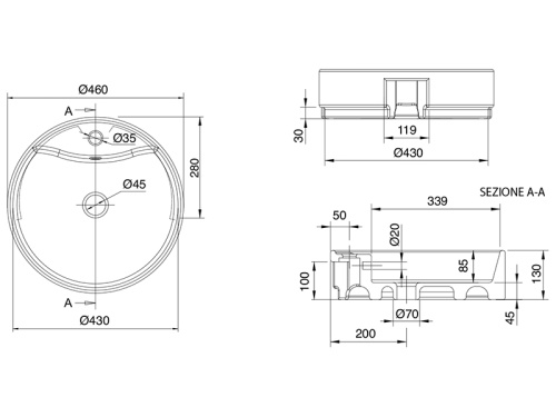 Раковина из санфаянса Scarabeo Thin-Line 8029/D 46х46 полувстраиваемая цвет белый - фото 3