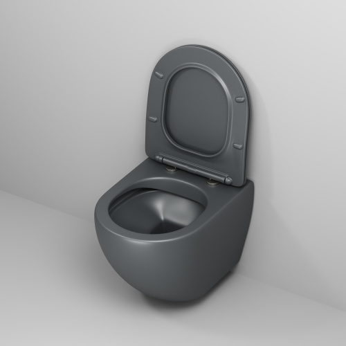 Унитаз подвесной Grossman Color GR-4455GMS серый матовый с сиденьем микролифт безободковый каскадный смыв - фото 4