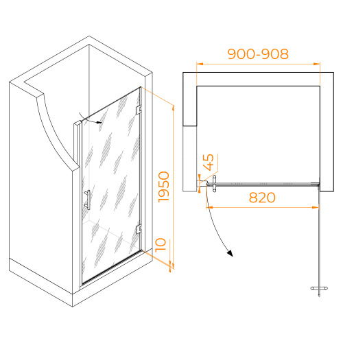 Душевая дверь RGW Hotel 350601109-11 90х195 стекло прозрачное профиль хром глянцевый - фото 5