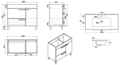 Тумба с раковиной Parly Gill Gill100 100х45,5х84 подвесная - фото 5