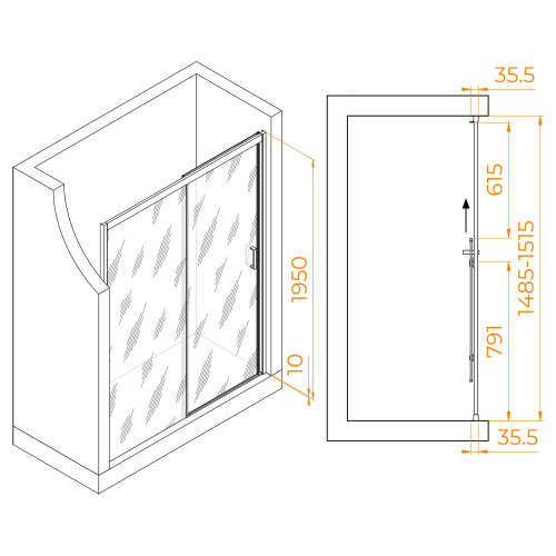 Душевая дверь RGW Passage 350801715-24 150х195 стекло матовое профиль черный - фото 5