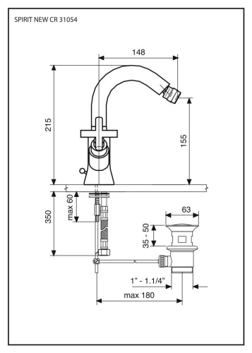 Смеситель Emmevi Spirit New 31054/CR на биде хром - фото 2