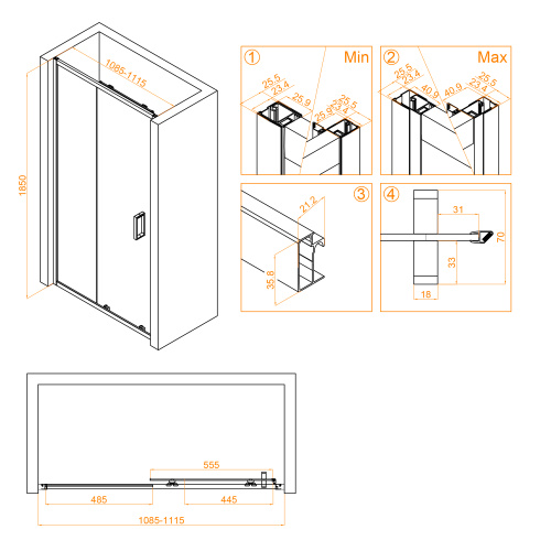 Душевая дверь RGW Classic 32091411-14 110х185 стекло прозрачное профиль черный - фото 5