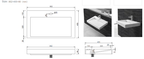Раковина из искусственного камня Armadi Art Flat 859-080 80х46 подвесная цвет белый без отверстий под смеситель - фото 2