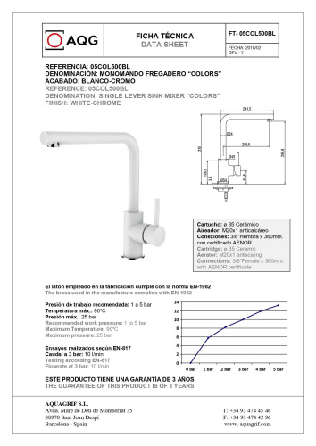 Смеситель для кухни AQG COLORS 05COL500BL на столешницу белый матовый - фото 2