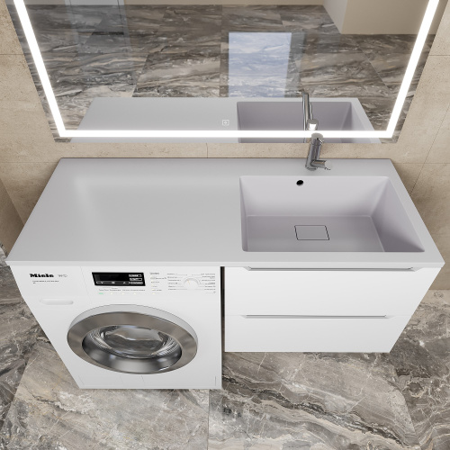 Раковина кварцевая Uperwood Cosmos Quartz RCosmos120RJ 120х48 над стиральной машиной цвет белый - фото 3