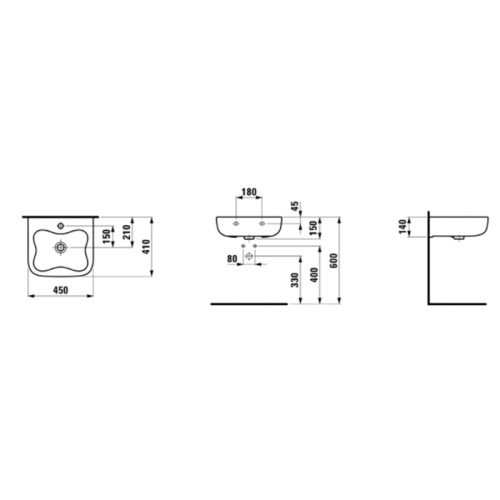 Раковина керамическая Laufen Florakids 45 см 8.1503.1.072.104.1 подвесная цвет белый 1 отверстие под смеситель - фото 2