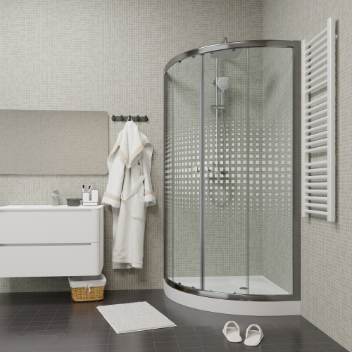 Душевой уголок Parly Z9111 90х90 стекло прозрачное с рисунком профиль хром глянцевый с поддоном - фото 5