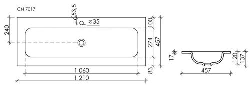 Раковина из сантехнического фарфора Ceramica Nova GRACE CN7017 120х50 накладная цвет белый 1 отверстие под смеситель - фото 4