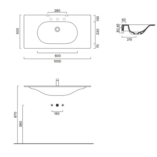 Раковина-столешница  из сантехнического фарфора Catalano Sfera 0521010001 100х50 подвесная цвет белый глянцевый без отверстий под смеситель - фото 2