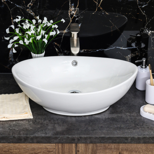 Раковина из сантехнического фарфора Melana 7027A-805 60х39 накладная цвет белый без отверстий под смеситель - фото 3