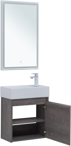Комплект мебели: тумба с раковиной + зеркало Aquanet Nova Lite 00302529 50x27x140 подвесной цвет коричневый - фото 4