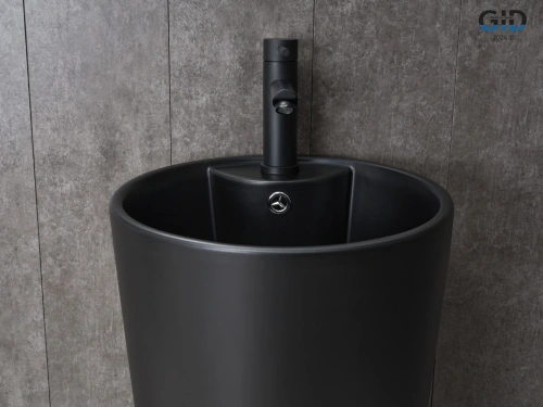 Раковина керамическая Gid Autonomo 81120 40х40 напольная цвет черный матовый 1 отверстие под смеситель - фото 2