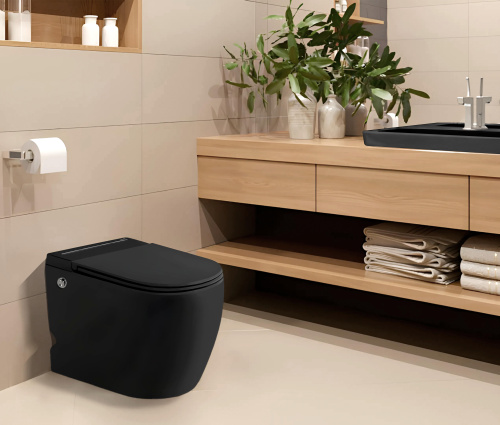 Унитаз приставной Cerutti SPA CT10199 черный матовый с сиденьем микролифт безободковый импульсный смыв