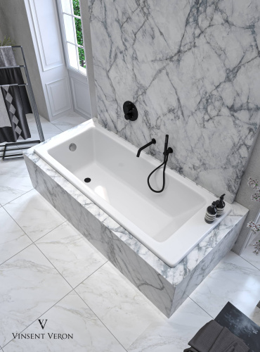 Ванна чугунная Vinsent Veron Tampa VTP1707042H/E60327CH-AS 170х70 пристенная прямоугольная с ножками с ручками - фото 5