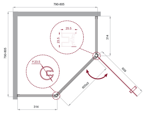 Душевой уголок BelBagno UNO-195 UNO-195-P-1-80-C-Cr 80х80 стекло прозрачное профиль хром глянцевый без поддона - фото 2