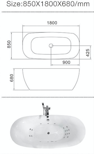 Ванна акриловая гидромассажная Frank 20109830 180х85 отдельностоящая овальная с каркасом - фото 3