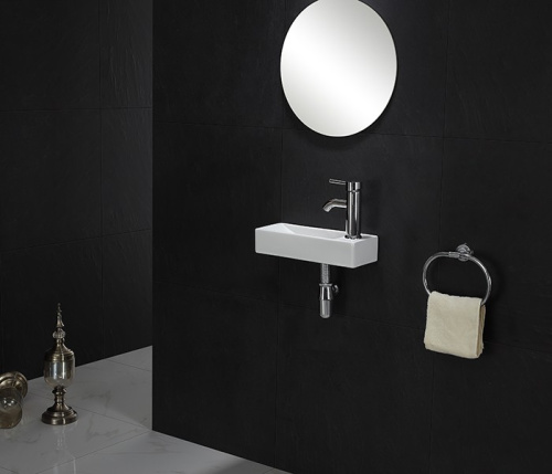 Раковина из санфаянса CeramaLux 9048FL 38х15 подвесная цвет белый 1 отверстие под смеситель - фото 3