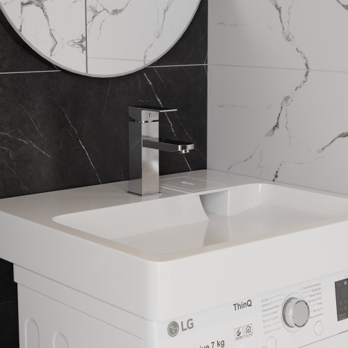 Раковина из литьевого мрамора Teymi Kati Pro T50422 59х55 подвесная цвет белый 1 отверстие под смеситель - фото 2