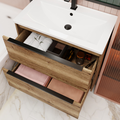 Тумба с раковиной La Fenice TESORO NFNC-01-TES-DKK-100-2-3-100 101х63х47 подвесная цвет коричневый - фото 4