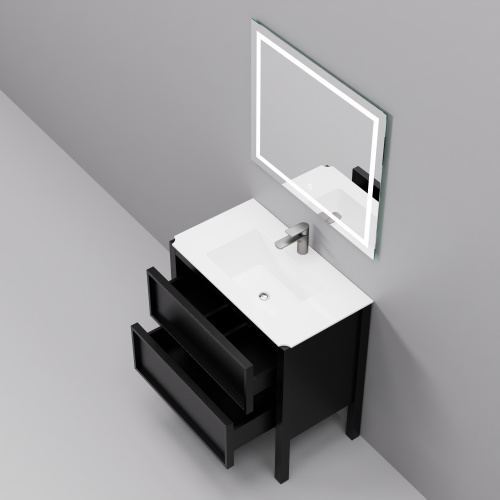 Тумба с раковиной+зеркало Art Decco Elisa (Элиса) AES08F78S2MF 80x45x85 напольная цвет черный дуб - фото 4