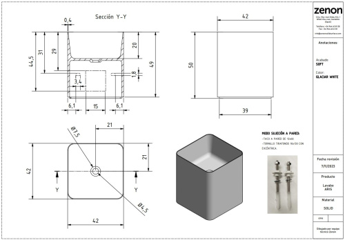 Раковина из искусственного камня Zenon Aris 4000.000.000.000.39673 42х42 подвесная цвет белый матовый - фото 2