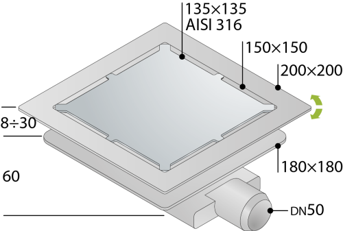 Душевой трап OMP Tea Tirana 2665.698.8 в пол - фото 3