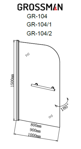 Душевая шторка на ванну Grossman GR-104/2 100х150 стекло прозрачное профиль хром глянцевый ориентация универсальная - фото 3