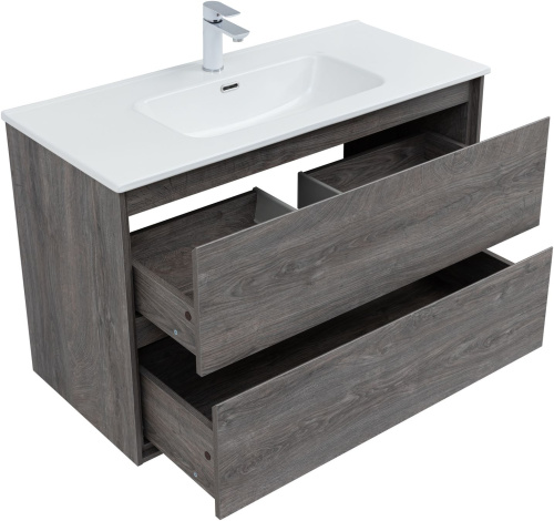 Тумба под раковину Aquanet Милан 00336375 100х45х64 подвесная цвет темное дерево - фото 3