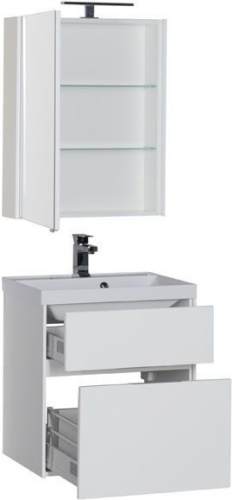 Комплект мебели: тумба с раковиной + зеркало-шкаф Aquanet Латина 00180121 60x45x140 напольный/подвесной цвет белый - фото 2