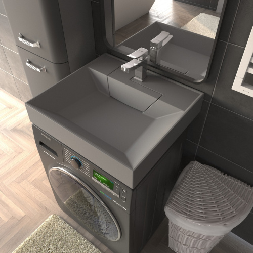 Раковина из литьевого мрамора Uperwood Top 2091021040 60х55 над стиральной машиной цвет серый - фото 3