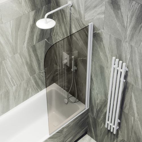 Душевая шторка на ванну Maybah Glass MGV-611-1 60х140 стекло тонированное профиль белый ориентация универсальная - фото 4