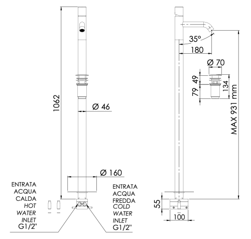 Смеситель для раковины Daniel Trilogy TG688DP напольный брашированное золото - фото 3