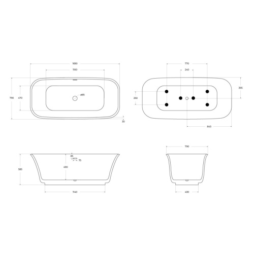 Ванна акриловая BelBagno BB702-1700-800-K 170х80 отдельностоящая прямоугольная с ножками - фото 4
