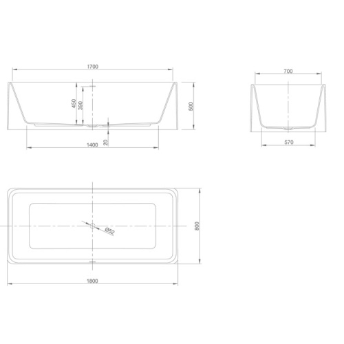 Ванна из искусственного камня Knief Shine 0600-041-01 180х80 пристенная прямоугольная - фото 2
