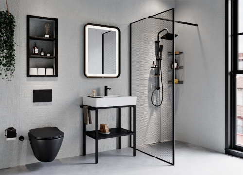 Чаша унитаза подвесная Creavit Free FE320-11SM00E-0000 цвет черный матовый без сиденья душевой смыв - фото 5