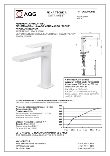 Смеситель AQG Alpha 01ALP100BL на раковину белый матовый - фото 2
