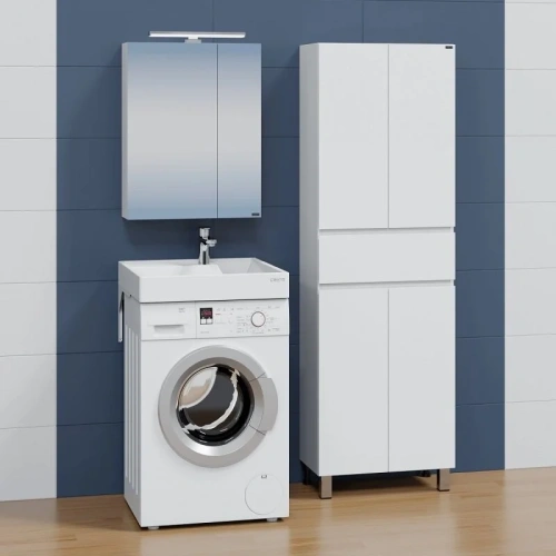 Раковина из искусственного камня СанТа Юпитер 900133 50х60 над стиральной машиной цвет белый 1 отверстие под смеситель - фото 4