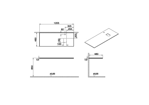 Столешница Vitra Origin 65732 121х48 накладная цвет черный - фото 2