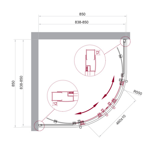 Душевой уголок BelBagno UNO-195 UNO-195-R-2-85-C-Cr 85х85 стекло прозрачное профиль хром глянцевый без поддона - фото 2