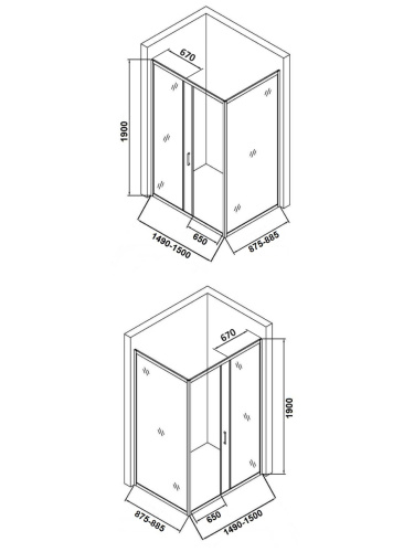 Душевой уголок Orange E23-15090TB 150х89 стекло прозрачное профиль черный без поддона - фото 5