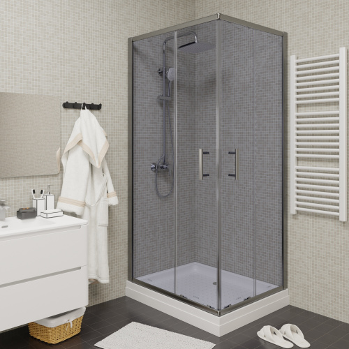 Душевой уголок Parly QZ71S N 100х70 стекло тонированное профиль хром глянцевый с поддоном - фото 4