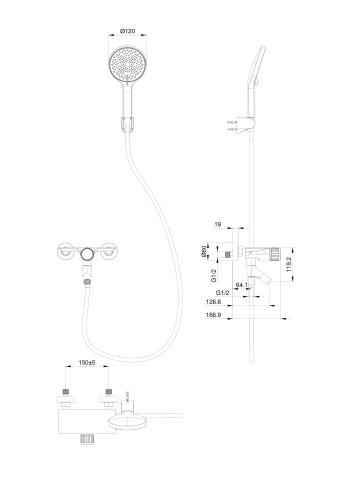 Смеситель для ванны Wonzon & Woghand Click WW-FE05L221-MB настенный черный - фото 2