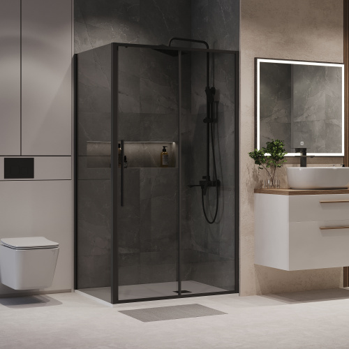 Душевой уголок Niagara Nova NG-85-14TB-TB100-34 140х100 стекло тонированное профиль черный матовый без поддона - фото 2