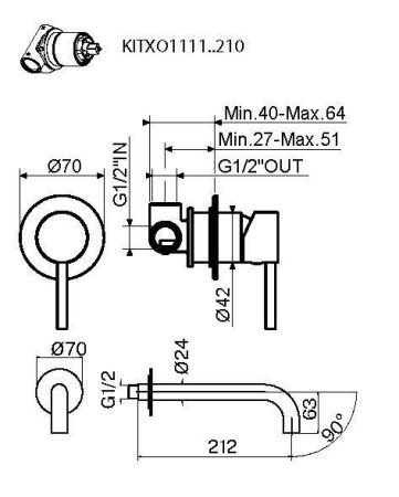 Смеситель для раковины Plumberia Selection Ixo KITXO1135OB210 встраиваемый в стену золото