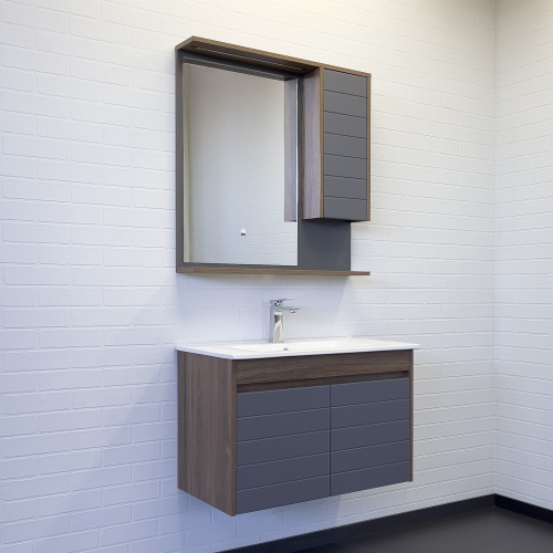 Зеркало-шкаф Comforty Кемер 00-00014147CF 75х16х80 подвесной цвет антрацит/дуб темно-коричневый - фото 4